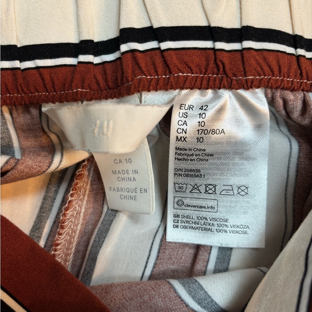 H&M Brown and White Striped Wide Leg Cropped Pants Size 10 Relaxed Fit Hi-Rise - Picture 7 of 8